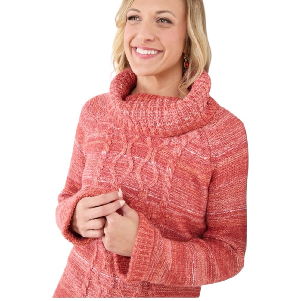 Orange Cable Knit Sweater Shawl Neck Pullover Ribbed Chunky Baggy Top Wool Blend